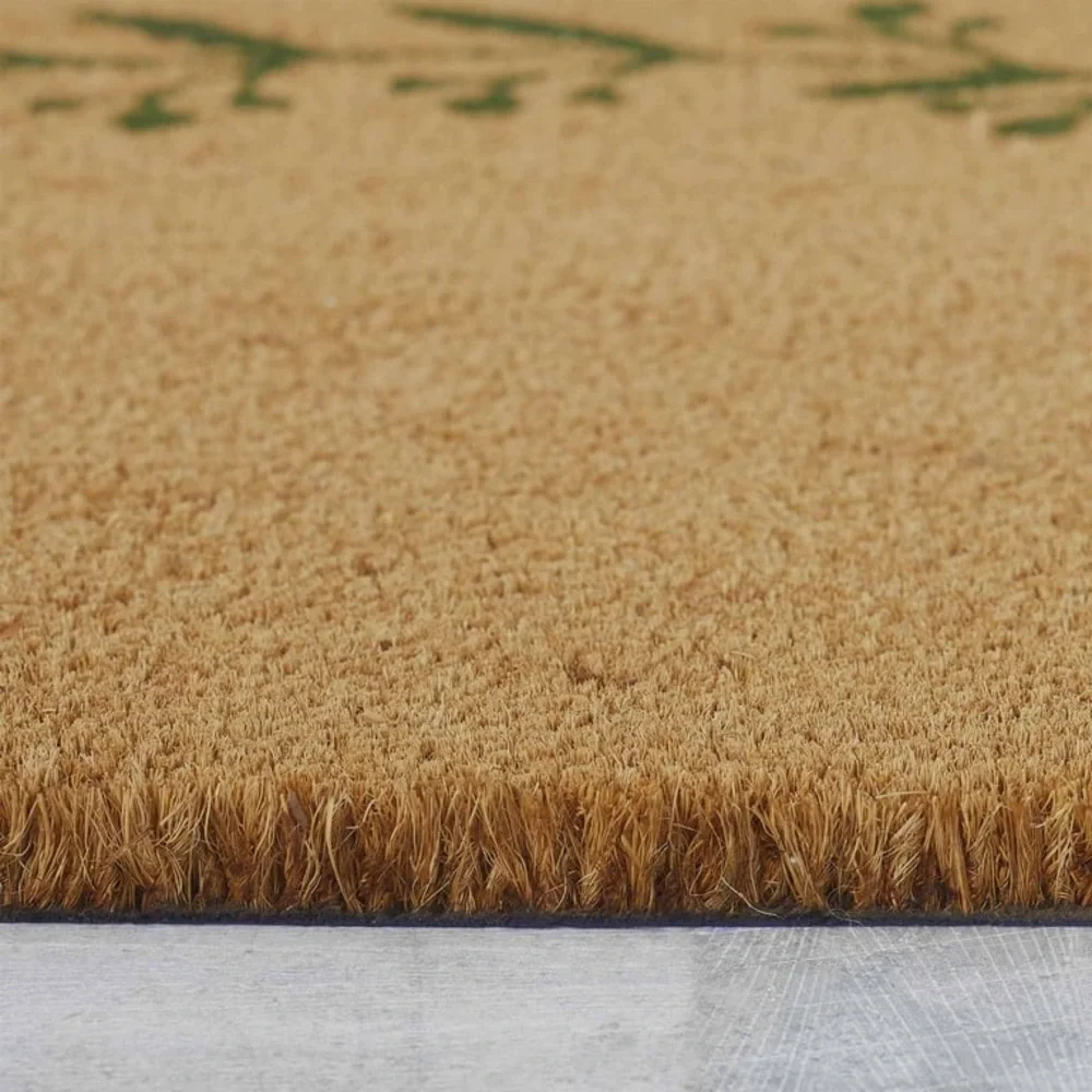 Green/Natural Berry Leaf Vine Half Circle Outdoor Coir Doormat, 18